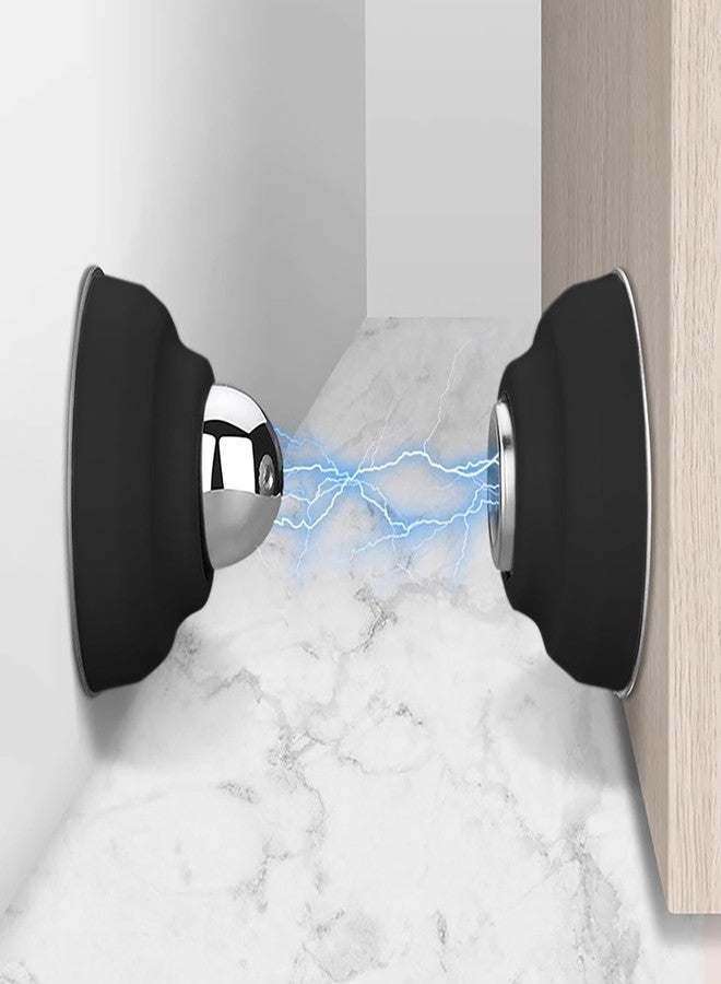 MTRoyaldia Magnetic Door Stoppers 5cm 2 Pack, Stainless Steel Door Stops for Wall and Floor Mounting, Door Holder Keep Door Open, No Drilling Door Stop with Adhesive Tapes, Black - Image 1